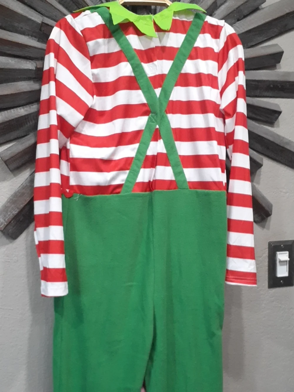 Kids Green Elf Overalls Costume with Red-White Striped Top Hat And Elf Booties
